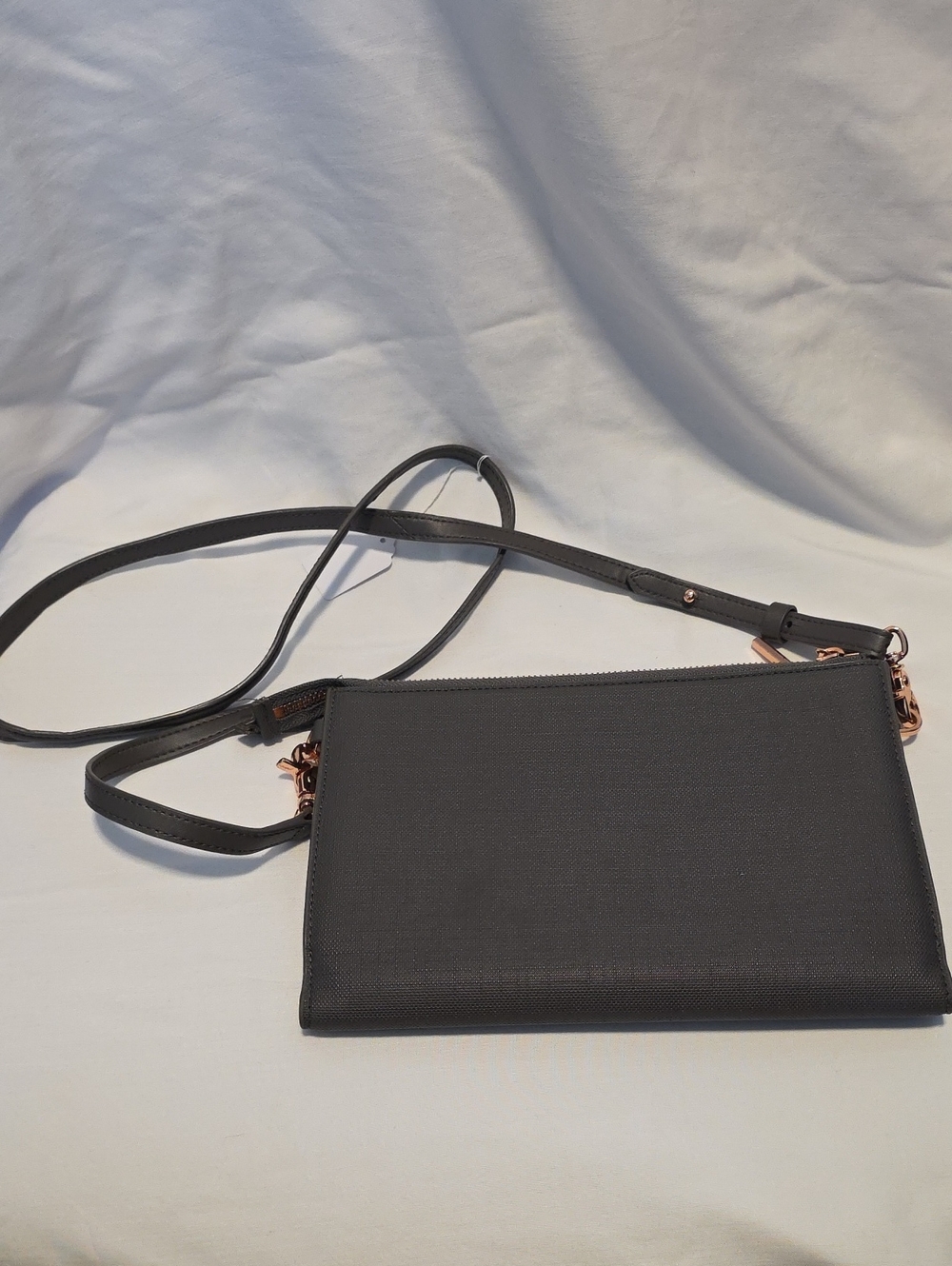 Dagne Dover Gray Crossbody with Rose Gold Hardware and Adjustable Strap